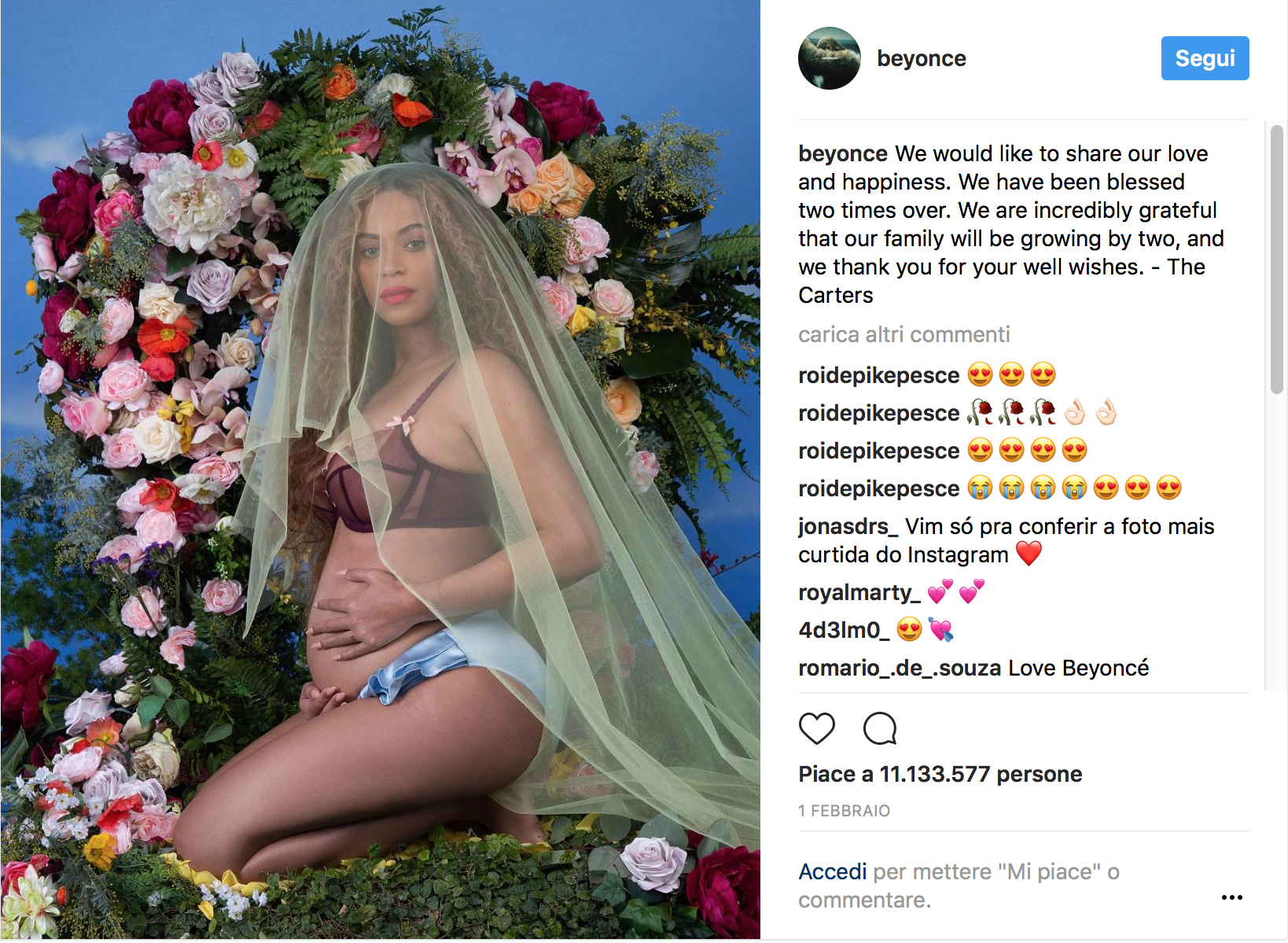 Beyonce incinta di due gemelli